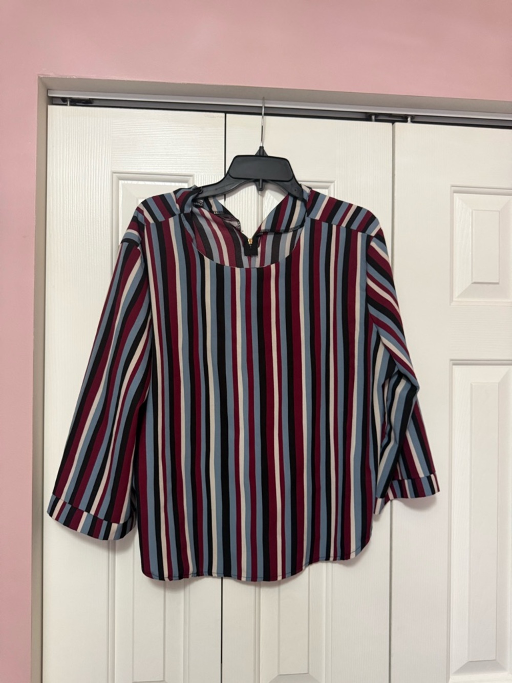 SHEIN Multicolor Vertical Stripe Blouse - Burgundy, Navy, Light Blue, White